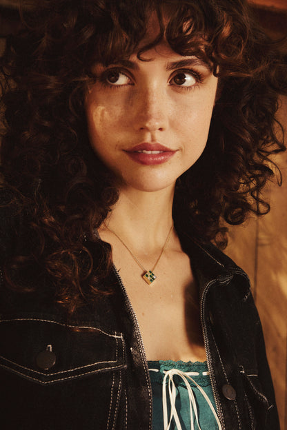 Emerald and Diamond Squares Necklace