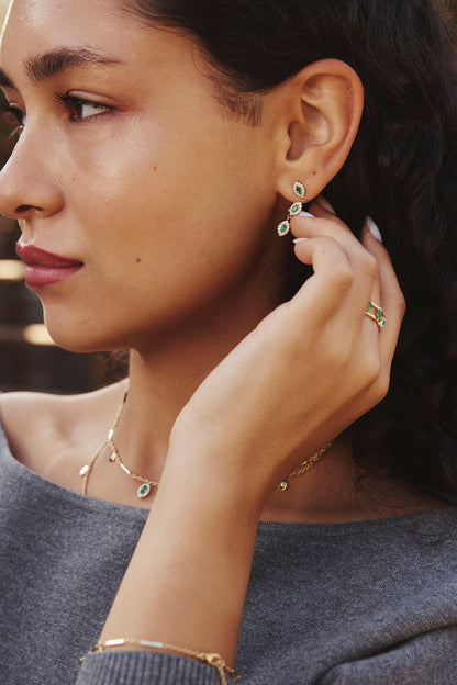 Emerald and Diamond Marquise Drop Earrings
