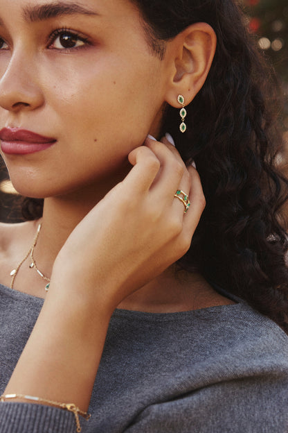 Emerald and Diamond Marquise Drop Earrings