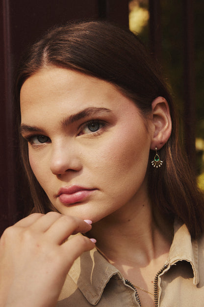 Emerald and Diamond Fan Earrings