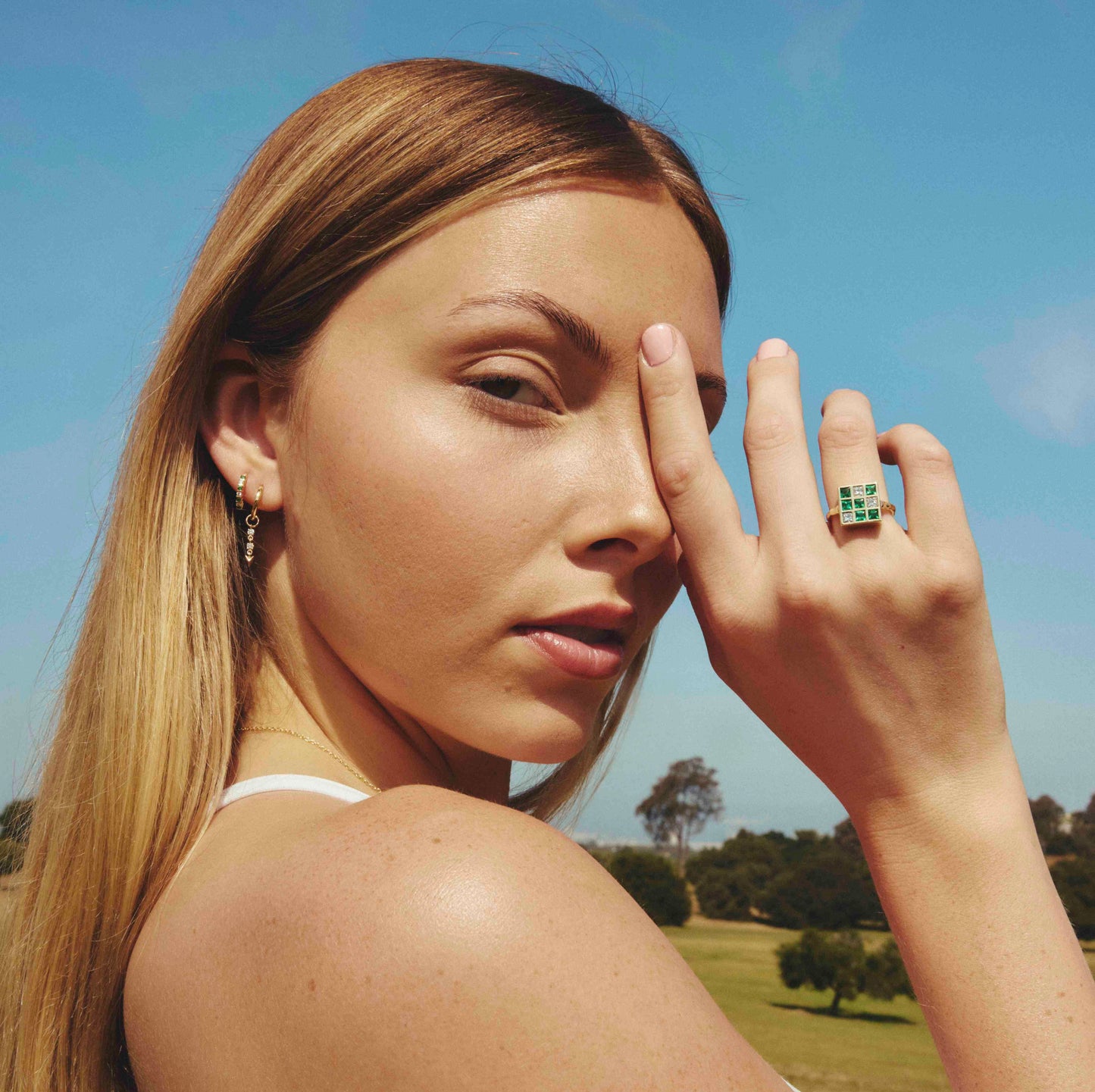 Emerald and Diamond Squares Ring