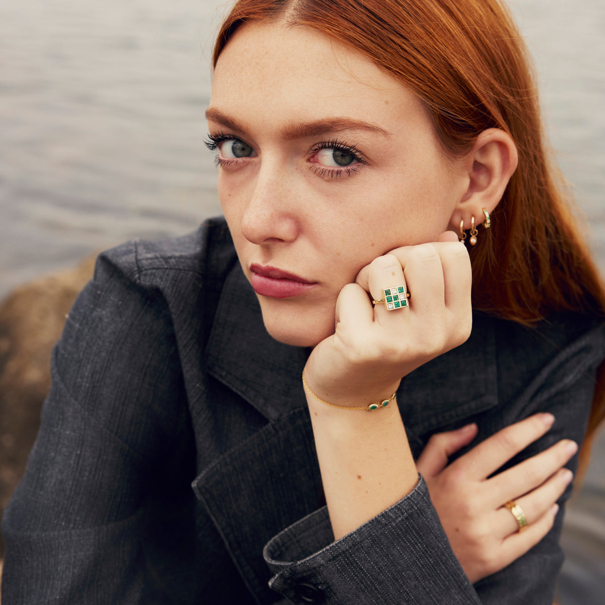 Emerald and Diamond Squares Ring