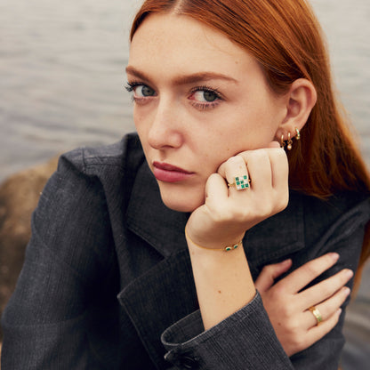 Emerald and Diamond Squares Ring