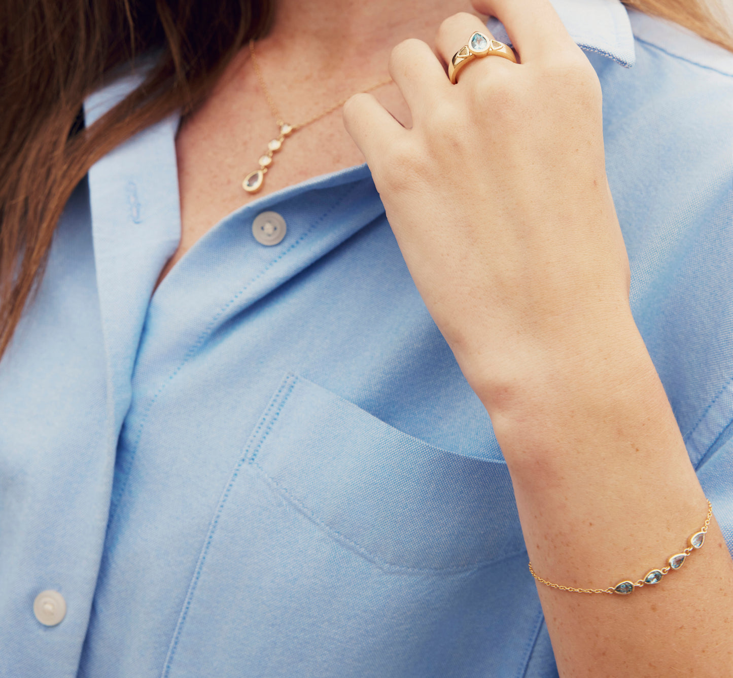 14k Gold Aquamarine Pears Bracelet