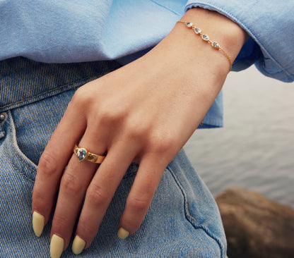 Aquamarine Pear and Peridot Ring