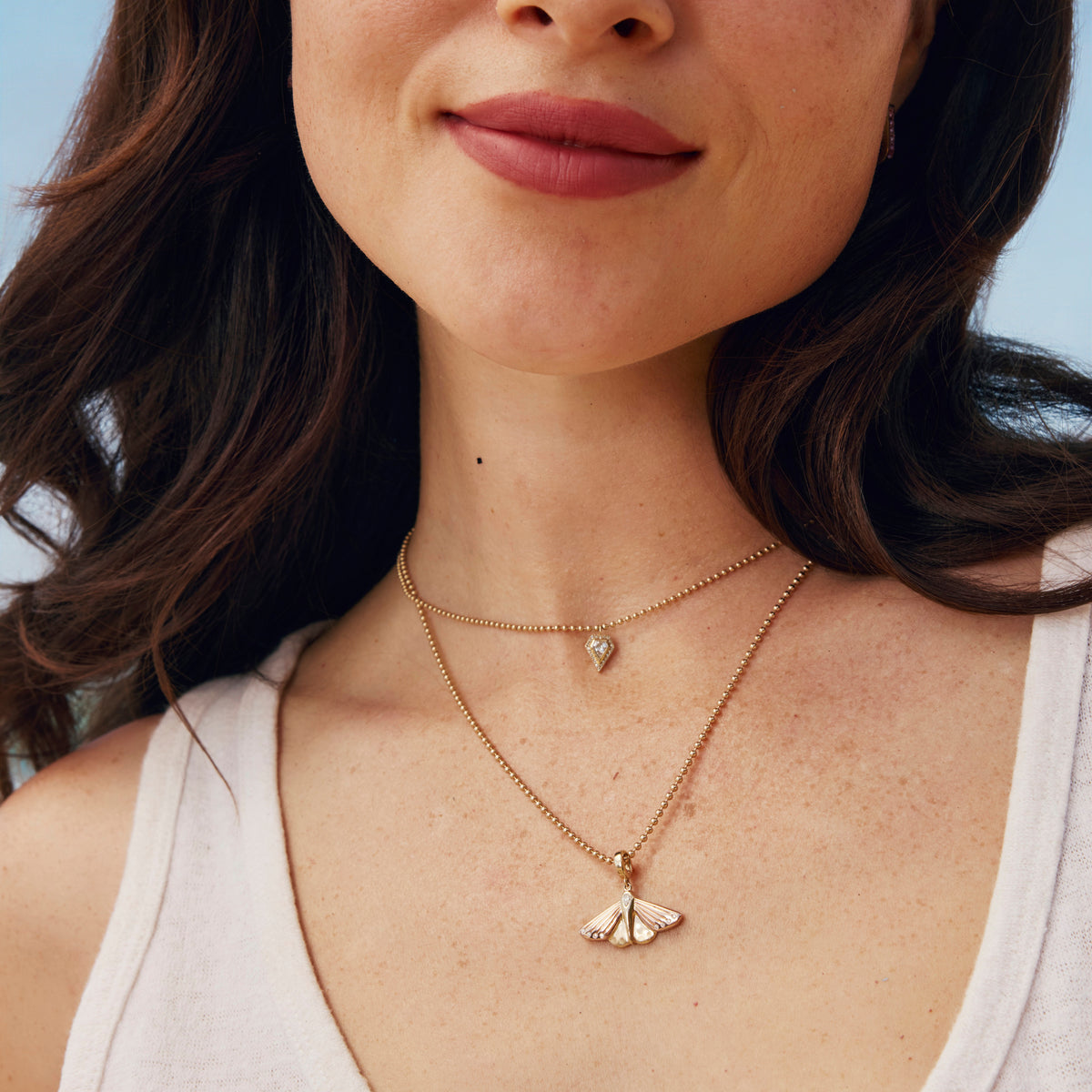 14k Rose, Yellow Gold and Diamond Moth Pendant