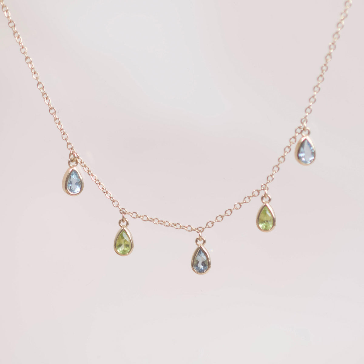 Aquamarine and Peridot Pears Necklace