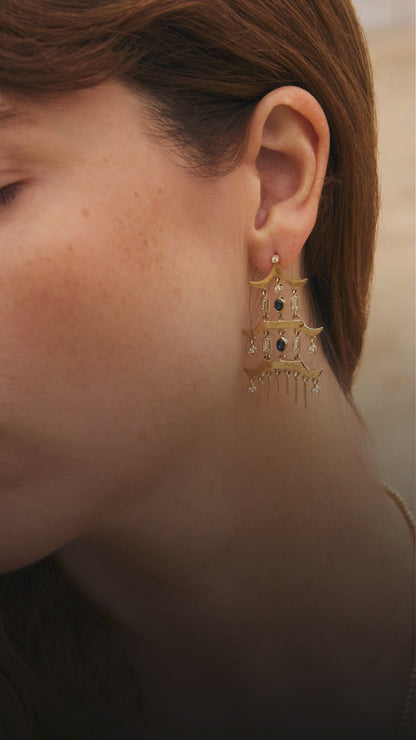Blue Sapphire Pagoda Earrings