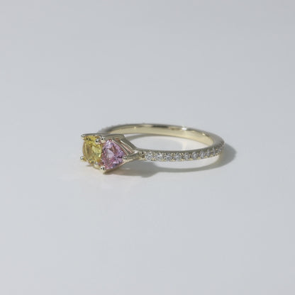 Yellow and Pink Sapphire Toi et Moi Ring